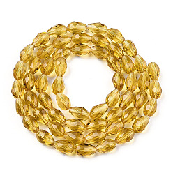 Goldenrod Glass Beads Strands, Faceted, Drop, Goldenrod, 11x8mm, Hole: 1mm, about 57~59pcs/strand, 26.38~26.77 inch