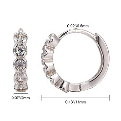 Platinum Rhodium Plated 925 Sterling Silver Hoop Earring, with Micro Pave Clear Cubic Zirconia, Flower, Platinum, 11x2mm, Pin: 0.6mm