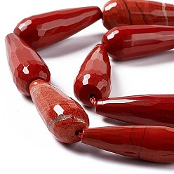 Red Jasper Natural Red Jasper Beads Strands, Faceted, Teardrop, 28~30x9.5~10.5mm, Hole: 1.2mm, about 13pcs/strand, 14.65''~15.39''(37.2~39.1cm)