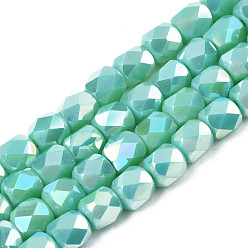 Medium Sea Green Electroplate Glass Beads Strands, AB Color Plated, Faceted, Column, Medium Sea Green, 5.5x5mm, Hole: 1.2mm, about 99pcs/strand, 21.85 inch(55.5cm)