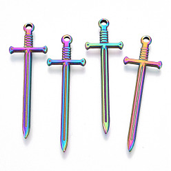 Rainbow Color 304 подвески из нержавеющей стали, очарование меча, Радуга цветов, 45x13.5x2 мм, отверстие : 1.8 мм