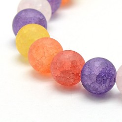 Mixed Color Frosted Synthetic Crackle Quartz Round Beads Strands, Dyed & Heated, Mixed Color, 8mm, Hole: 1mm, about 54pcs/strand, 16.17 inch