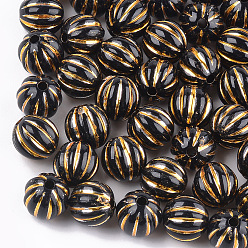 Черный Акриловые рифленые шарики, металла обвитые, круглые, чёрные, 9.5~10 мм, Отверстие : 2 мм , около 900~950 шт / 500 г