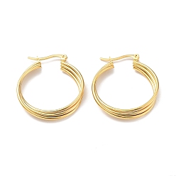 Golden Vacuum Plating 201 Stainless Steel Interlocking Triple Hoop Earrings with 304 Stainless Steel Pins, Intertwined Jewelry for Women, Golden, 35x30x4.5mm, Pin: 0.6mm