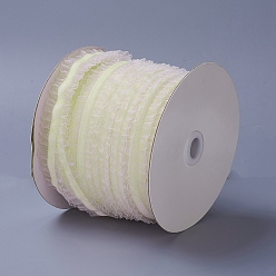 Light Yellow Nylon Elastic Ribbon, with Lace, for Jewelry Making, Light Yellow, 1 inch(25mm), 50yards/roll(45.72m/roll)