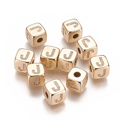 Letter J Brass Micro Pave Cubic Zirconia Beads, Horizontal Hole, Real 18K Gold Plated, Long-Lasting Plated, Cube with Letter, Clear, Letter.J, 9x9x9mm, Hole: 3.5mm