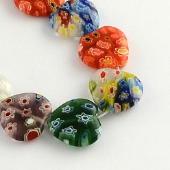 Mixed Color Heart Handmade Millefiori Glass Beads Strands, Mixed Color, 17x17x4mm, Hole: 1.5mm, about 22pcs/strand, 13.7 inch