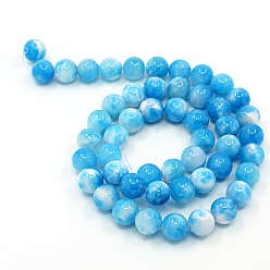 Deep Sky Blue Natural Persian Jade Beads Strands, Dyed, Round, Deep Sky Blue, 8mm, Hole: 1.2~1.5mm, about 50pcs/strand, 16 inch