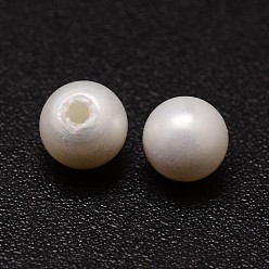White Shell Pearl Beads, Round, Grade A, Half Drilled, White, 4mm, Hole: 0.8mm