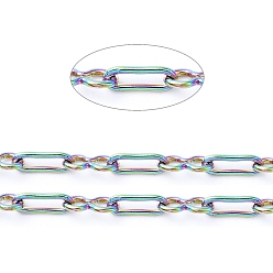 Rainbow Color Placage ionique (ip) 304 chaînes à maillons en acier inoxydable, chaînes de trombone, soudé, avec bobine, couleur arc en ciel, lien carré: 1.8x5x0.5 mm, 8 maillon affûté : 2.1x4.6x0.5 mm, environ 65.61 pieds (20 m)/rouleau