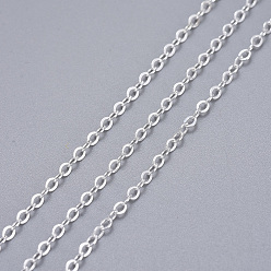 Silver Brass Cable Chains, Soldered, with Spool, Cadmium Free & Lead Free, Silver, 2.5x2x0.45mm, about 301.83 Feet(92m)/roll