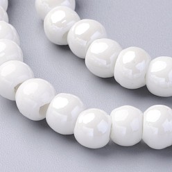 White Handmade Porcelain Beads, Bright Glazed Porcelain, Rondelle, White, 7x5mm, Hole: 2mm, about 65pcs/strand, 13.3 inch