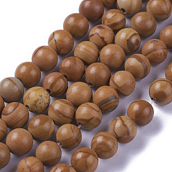 Pierre Dentelle De Bois Bois dentelle de pierre brins de perles naturelles, ronde, 6~6.5mm, Trou: 0.5mm, Environ 63 pcs/chapelet, 14.96 pouce (38 cm)