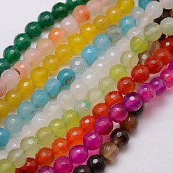 Mixed Color Natural Agate Beads Strands, Faceted, Dyed, Round, Mixed Color, 8mm, Hole: 1mm, about 48pcs/strand, 15 inch