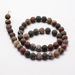 Picasso Jasper Natural Polychrome Jasper/Picasso Stone/Picasso Jasper Frosted Bead Strands, Round, 10mm, Hole: 1mm, about 19pcs/strand, 7.7 inch