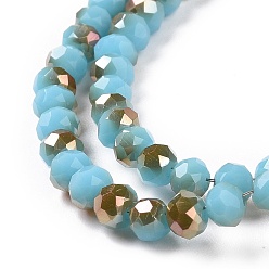 Dark Turquoise Electroplate Opaque Solid Color Glass Beads Strands, Half Plated, Rainbow Plated, Faceted, Rondelle, Dark Turquoise, 4x3mm, Hole: 0.4mm, about 123~127pcs/strand, 16.5~16.9 inch(42~43cm)