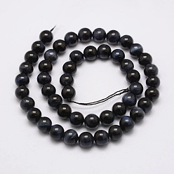 Midnight Blue Natural Tiger Eye Bead Strands, Round, Dyed & Heated, Midnight Blue, 10mm, Hole: 1.2mm, about 38pcs/strand, 14.9 inch~15.5 inch