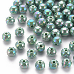 Cadet Blue Opaque Acrylic Beads, AB Color Plated, Round, Cadet Blue, 8x7mm, Hole: 2mm, about 1745pcs/500g