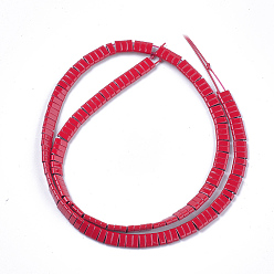 Красный Немагнитные синтетические гематитовые многожильные звенья, окрашенные распылением, несущие бусины с двумя отверстиями, для изготовления эластичных браслетов, прямоугольные, красные, 2x5x2 мм, отверстие : 0.6 мм, около 170 шт / нитка, 15.9 дюйм