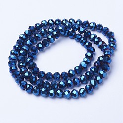 Plaqué Bleu Plaquent verre transparent perles brins, plein plaqué, facette, rondelle, bleu plaqué, 4x3mm, Trou: 0.4mm, Environ 123~127 pcs/chapelet, 16.5~16.9 pouce (42~43 cm)