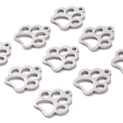 Stainless Steel Color 304 Stainless Steel Charms, Dog Paw Prints, Stainless Steel Color, 12.9x11.8x1mm, Hole: 1.3mm