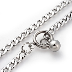 Stainless Steel Color 304 Stainless Steel Curb Chain Necklaces, with Toggle Clasps, Stainless Steel Color, 23.4 inch(59.5cm)