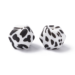 White Silicone Beads, DIY Nursing Necklaces Making, Hexagon with Leopard Print Pattern, White, 14x14x14mm, Hole: 2mm
