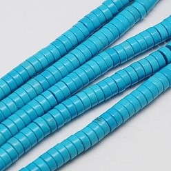 Deep Sky Blue Synthetic Turquoise Beads Strands, Heishi Beads, Dyed, Flat Round/Disc, Deep Sky Blue, 8x3~4mm, Hole: 1mm, about 110pcs/strand, 15.75 inch