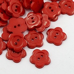Dark Red Acrylic Sewing Buttons for Costume Design, Plastic Buttons, 2-Hole, Dyed, Flower Wintersweet, Dark Red, 14x2mm, Hole: 1mm