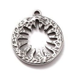 Stainless Steel Color 304 Stainless Steel Pendants, Flat Round with Hollow Flower, Stainless Steel Color, 16x14x2.5mm, Hole: 1.2mm