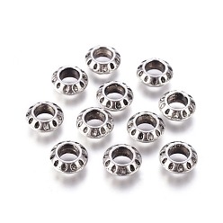Antique Silver Tibetan Style Alloy European Beads, Large Hole Beads, Rondelle, Antique Silver, Lead Free & Cadmium Free & Nickel Free, 10x4mm, Hole: 5mm