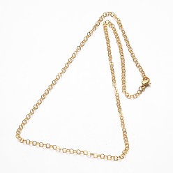 Golden 304 Stainless Steel Rolo Chain Necklaces, with Lobster Clasps, Golden, 17.71 inch(44.9cm)
