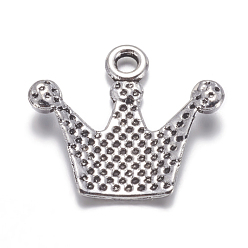 Antique Silver Tibetan Style Pendant Rhinestone Settings, Crown, Lead Free and Cadmium Free, with Word Princess, Antique Silver, 19x17mm, Hole: 2mm