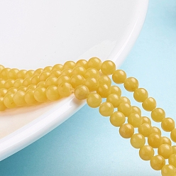 Yellow Natural Mashan Jade Round Beads Strands, Dyed, Yellow, 4mm, Hole: 1mm, about 98pcs/strand, 15.7 inch