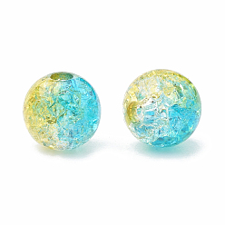 Deep Sky Blue Acrylic Beads, Transparent Crackle Style, Two Tone Style, Round, Deep Sky Blue, 8mm, Hole: 2mm, about 1840pcs/500g