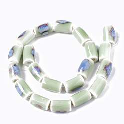 Medium Aquamarine Handmade Porcelain Beads, Fancy Antique Glazed Porcelain, Column, Medium Aquamarine, 10~10.5x6mm, Hole: 2mm