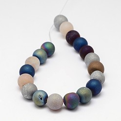 Mixed Color Electroplate Natural Agate Bead Strands, Round, Grade A, Mixed Color, 10mm, Hole: 1mm, about 37pcs/strand, 15 inch