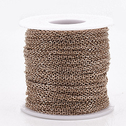 Rose Gold 304 Stainless Steel Cable Chains, Soldered, with Spool, Flat Oval, Rose Gold, 3x2x0.5mm, about 65.61 Feet/roll(20m/roll)