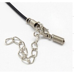 Платина Черная резина решений ожерелье шнура, с фурнитурой железной и железные концевики для цепи, платина, 17 дюйм, 3 мм