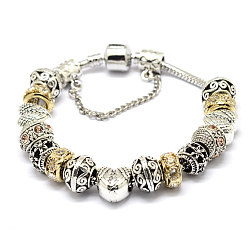 Mixed Color Alloy Rhinestone Bead European Bracelets, with Brass Chain, Mixed Color, 190mm