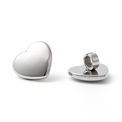 Stainless Steel Color 304 Stainless Steel Heart Slide Charms, Stainless Steel Color, 12x14x9mm, Hole: 4mm
