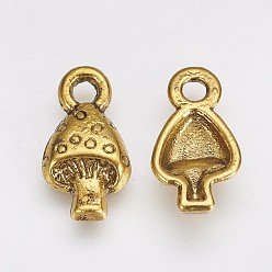 Antique Golden Tibetan Style Alloy Pendants, Lead Free and Cadmium Free and Nickel Free, Mushroom, Antique Golden, 13x8mm, Hole: 2mm