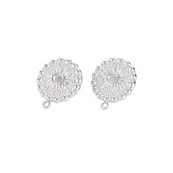 Stainless Steel Color 304 Stainless Steel Stud Earring Findings, Earring Setting for Enamel, with Ear Nuts and Loop, Flat Round with Sun, Stainless Steel Color, 17x15mm, Hole: 1.5mm, Pin: 0.7mm, Tray: 3mm
