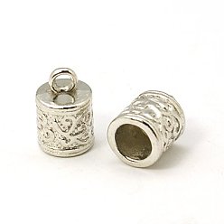 Platinum Tibetan Style Cord Ends, Column, Lead Free and Cadmium Free, Platinum, 13x8.5x8.5mm, Hole: 2mm