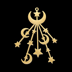 Golden 201 Stainless Steel Big Pendants, Laser Cut, Moon with Star, Golden, 53x36.5x1mm, Hole: 1.6mm