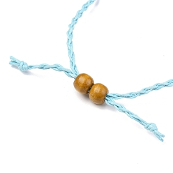 Bleu Ciel Clair Fabrication de collier de pochette en macramé de cordon ciré tressé réglable, pierre interchangeable, avec des perles en bois  , lumière bleu ciel, 30.31~36.22 pouces (770~920 mm)