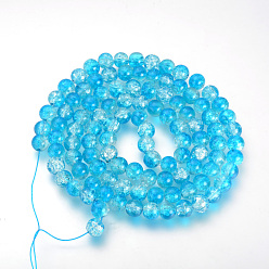 Deep Sky Blue Baking Painted Transparent Crackle Glass Round Bead Strands, Deep Sky Blue, 8.5~9mm, Hole: 1.5mm, about 105pcs/strand, 31.8 inch