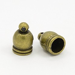 Antique Bronze Tibetan Style Cord Ends, Cadmium Free & Nickel Free & Lead Free, Column, Antique Bronze, 12x7x7mm, Hole: 1mm, Inner Diameter: 6mm
