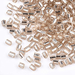 PeachPuff Grade A Glass Seed Beads, Hexagon(Two Cut), Silver Lined, PeachPuff, 1.5~2.5x1.5~2mm, Hole: 0.8mm, about 2100pcs/bag, 450g/bag