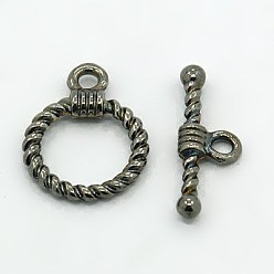 Gunmetal Tibetan Style Alloy Toggle Clasps, Cadmium Free & Nickel Free & Lead Free, Ring, Gunmetal, Ring: 19x14x3mm, Hole: 2mm, Bar: 20x8x3mm, Hole: 2mm